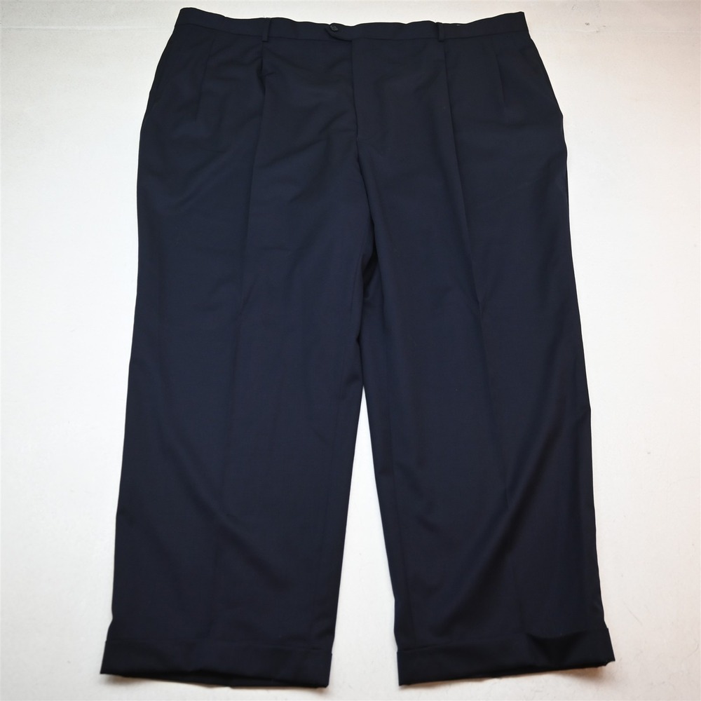Joseph Feiss 52x32 Navy Blue 100% Wool Pleated Cuffed Classic Dress Mens Pants